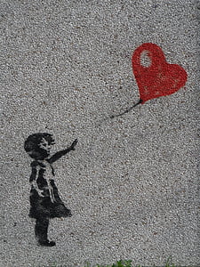 girl trying to reach the heart balloon illustration
