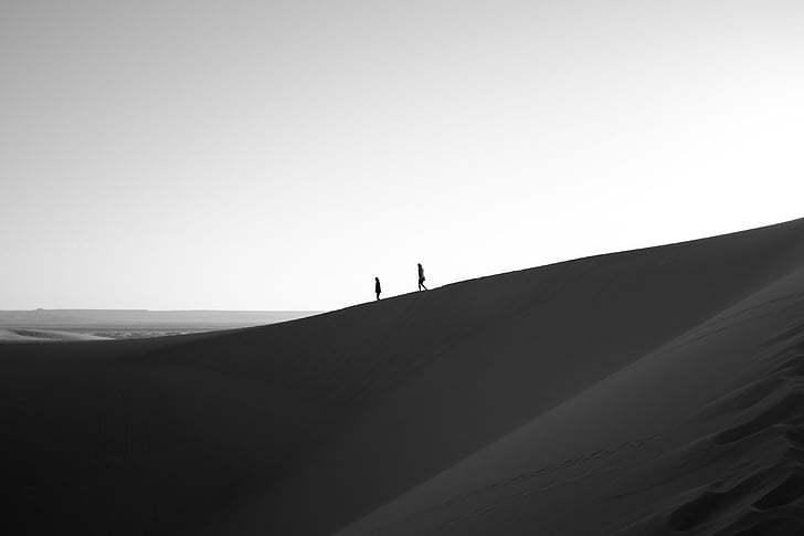 two person walking on desert silhouette