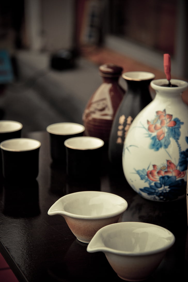 assorted-color of sake set