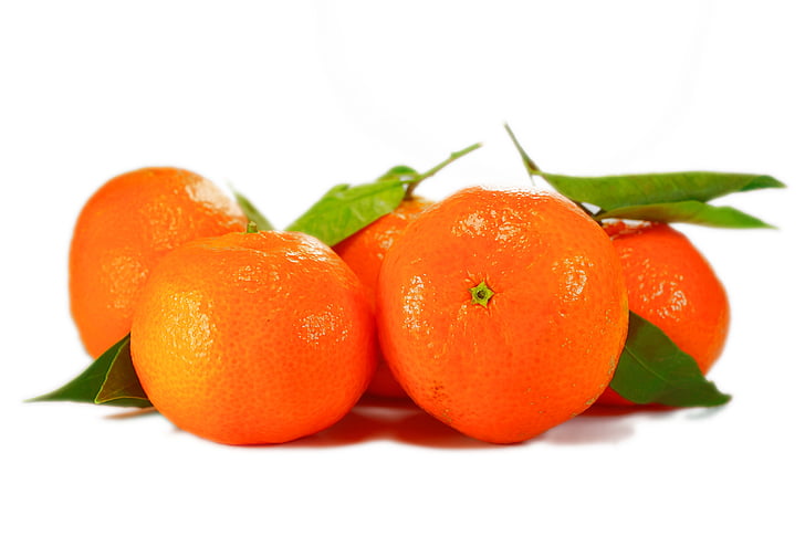 five orange fruits with white as background