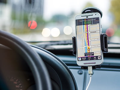 phone displays GPS map application