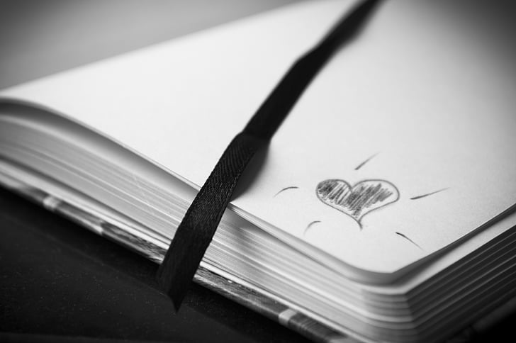 heart sketch on corner of bookpage