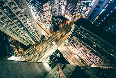 top view of concrete buildings during nighttime