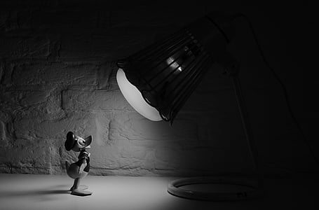 photo of Disney's Donald Duck figurine standing near desk lamp