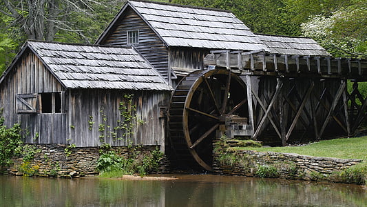 house with watermill during daytime