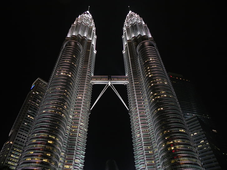 Petronas Tower in low angle shot during nighttime
