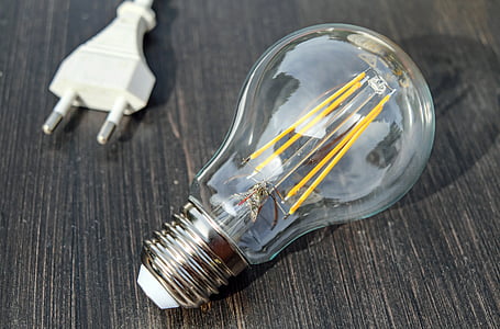 clear and gray light bulb and white power cord