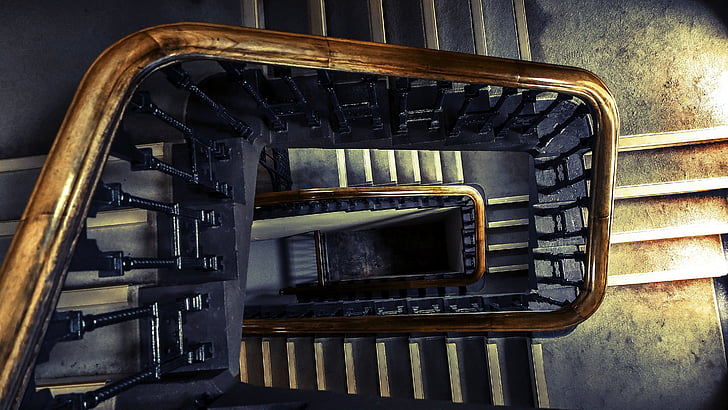 high angle view of spiral stairs