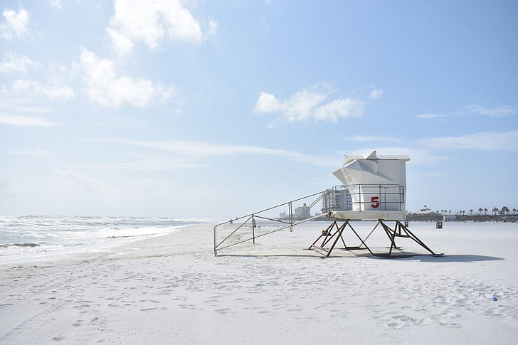 white lifeguard house in the beach