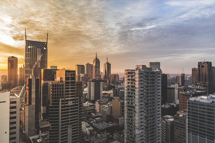 bird's eye photography of high rise buildings during golden hour