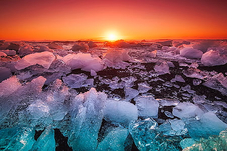 ice berg during sunset
