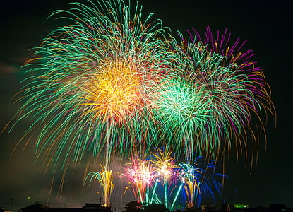 green, purple, and yellow fireworks photo during nighttime