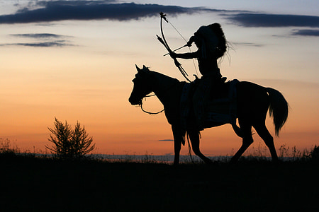 silhouette photo of man riding horse during golden hour