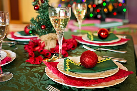 red baubles on plates