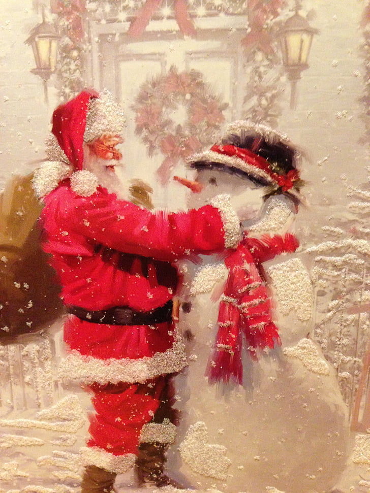 snowman and santa claus poster