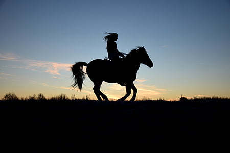 silhouette photo of person riding a horse