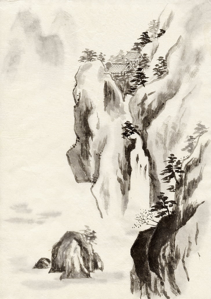gray and white mountain illustration