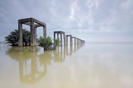 landscape photo of frames on body of water