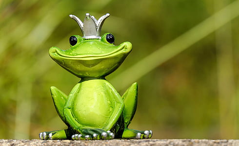 green king frog figurine in close up photo