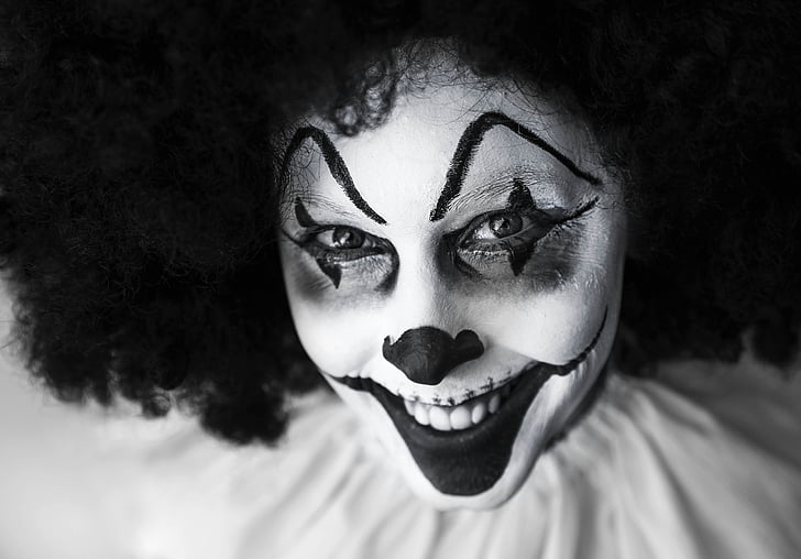 grayscale clown photo