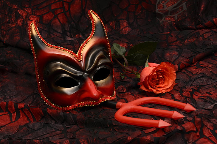 red and black devil masquerade mask