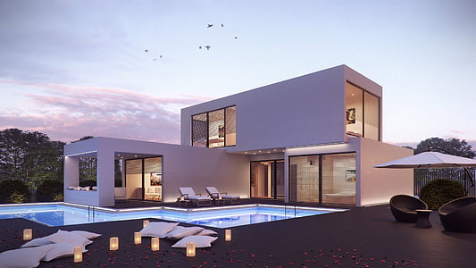 white and brown concrete mansion