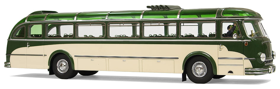 white and green bus die-cast model
