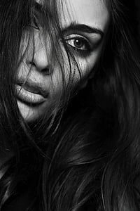 grayscale portrait photography of woman
