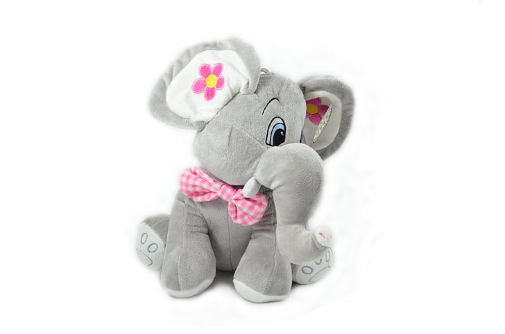 gray and pink elephant plush toy